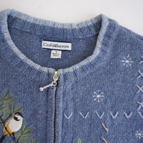 Vintage Croft & Barrow Bird Embroidered Zip Cardigan Grandmacore Cottagecore S - Picture 10 of 10